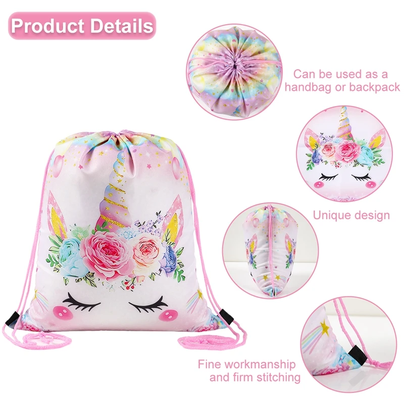 Drawstring Strap Pocket Storage Bag Unicorn Backpack For Adult Children Waterproof Backpacks Cartoon Sundries Bags Cute Satchel