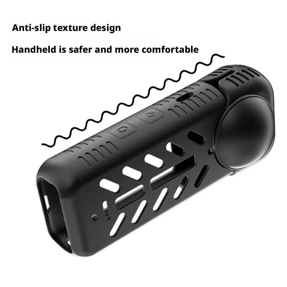 For Insta360 X5 Silicone Case Shockproof Full Body Protective Cover with Lens Protector, Non-Slip Grip Accessory Buckle Durable