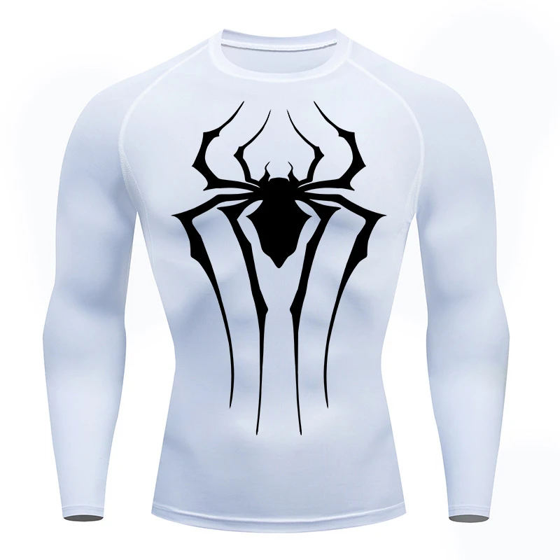 Spider Print Compression Shirts for Men Gym Workout Fitness Rash Guard Athletic Undershirts Baselayers Quick Dry Tshirt Tops