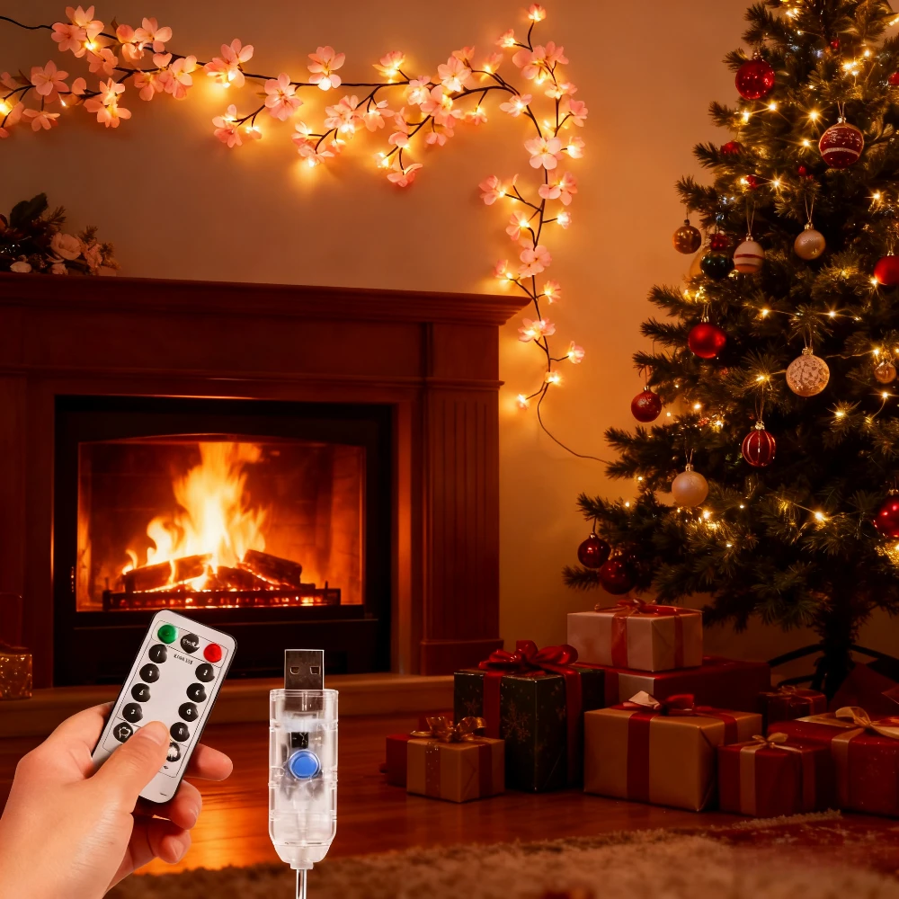 72/96 المصابيح زهر الكرز عيد الميلاد لمبة الملحقات أضواء شجرة انحناء زهرة فرع شجرة الزفاف الديكور الصفصاف الكرمة #5