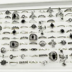 30pc/Lot Wholesale Factory Vintage Shell Carved Leaf Finger Rings For Women Black Enamel Big Flower Star Moon Party Jewelry Gift
