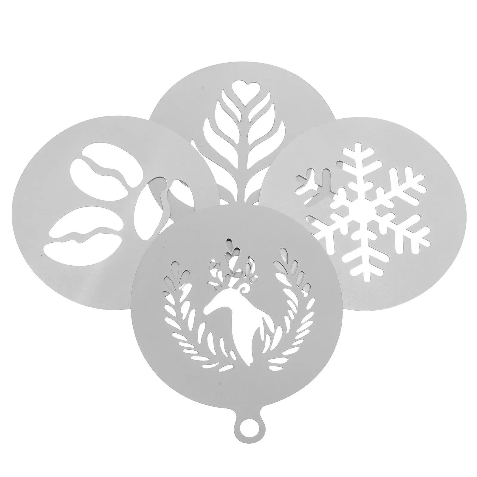 4Pcs Reusable Latte Art Stencils Stainless Steel Coffee Art Templates for Foam Cappuccino Espresso Hot Chocolate Cake Decorating