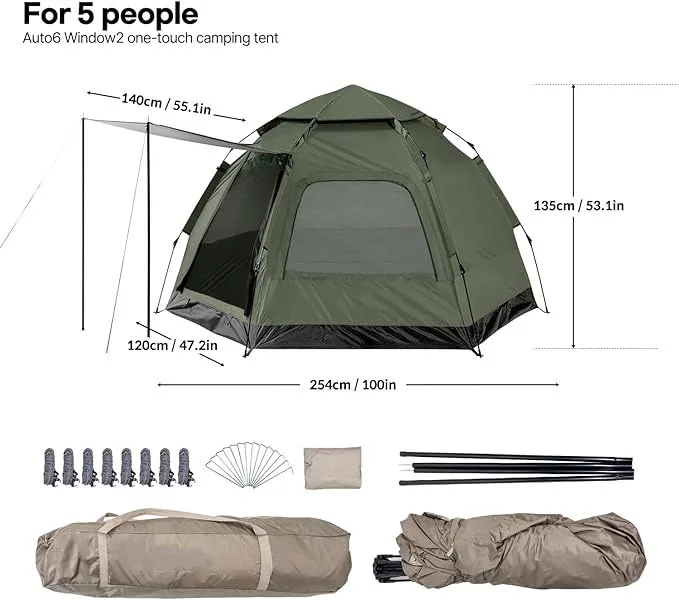 4-Person Hexagonal Design Pop-Up Camping Tent Instant with 2 Doors Easy Set Vestibule Rainfly