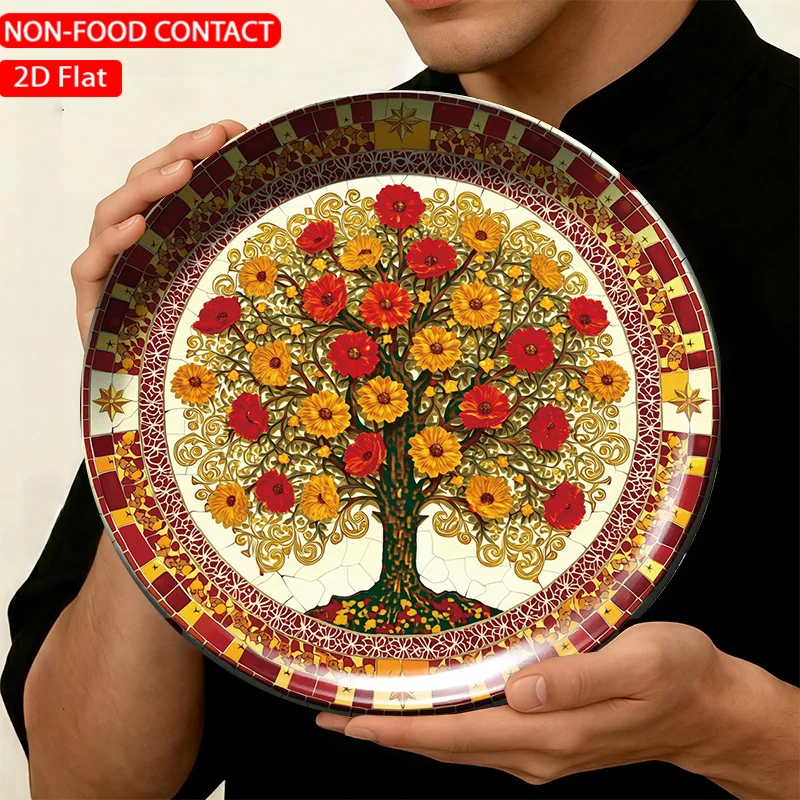 1pc FORJN Ceramic Decorative Plate - Round Wall Plate with Autumn Floral Tree Art, Suitable for Non-Food Contact Decoration,