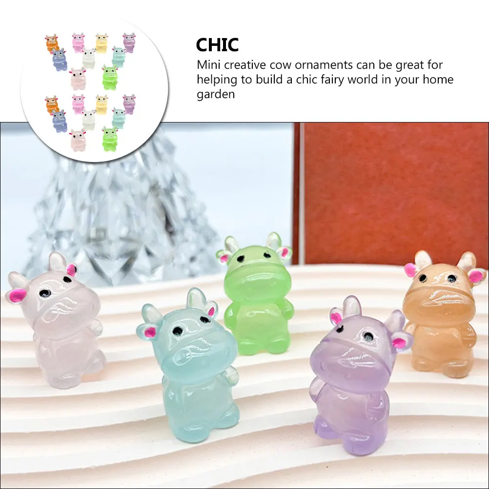 

24Pcs Night Zodiac Cows Miniature Resin Figurines Micro Garden Ornaments Miniature Cow Decoration Home Decor Mixed Colors