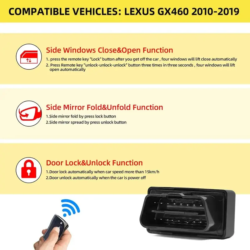 OBD GX460 Remote Car Auto Window Lift Close Open Side Mirror Folding Unfold Door Speed Lock Module For Lexus GX460 Accessories