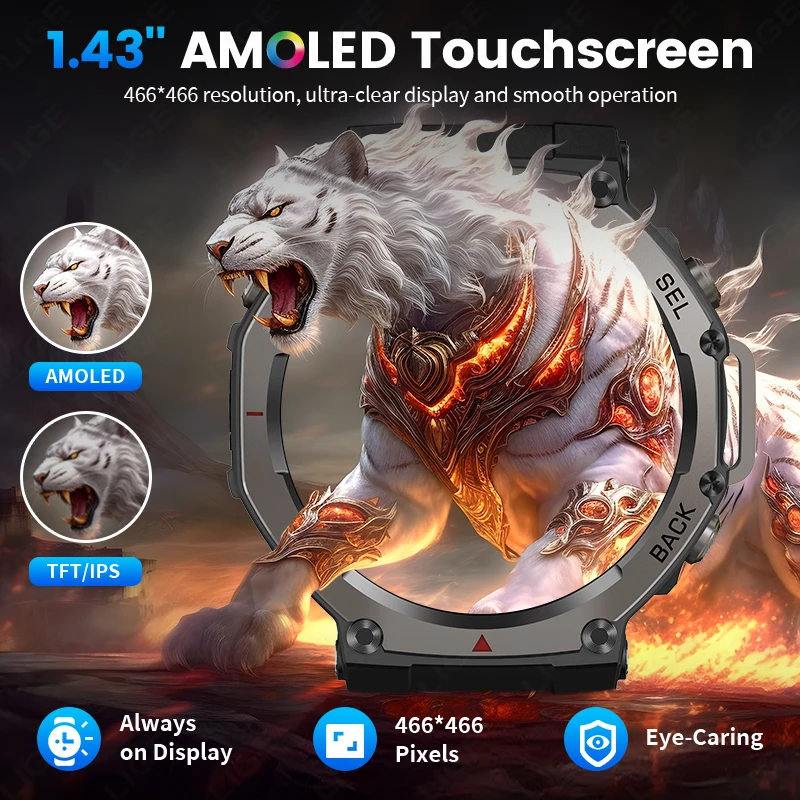 LIGE 2025 Новые GPS Смарт-часы для мужчин 5 ATM Водонепроницаемые Встроенный двухдиапазонный GNSS Компас Военные Спортивные Bluetooth Звонки Мужские Смарт-часы