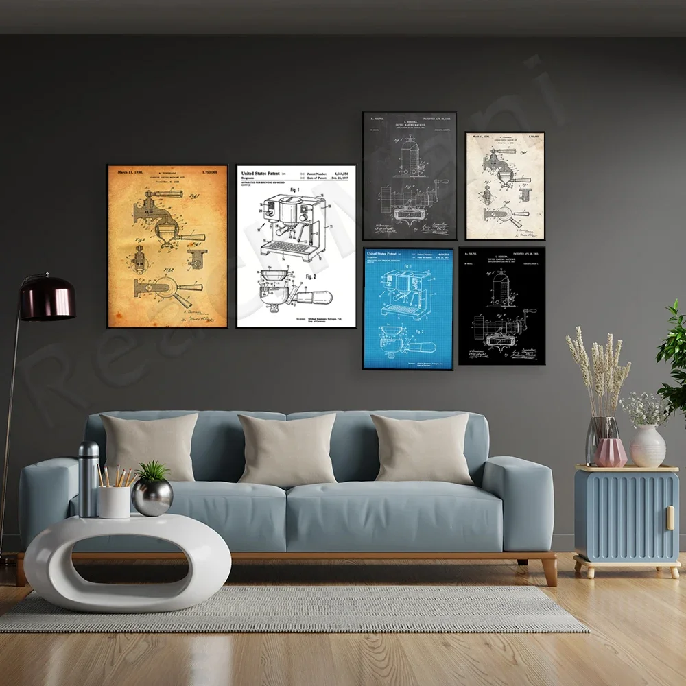 ماكينة اسبريسو 1987، ماكينة القهوة 1903 طباعة براءة اختراع، مخطط فني جدار المطبخ ملصق ديكور مقهى هدية