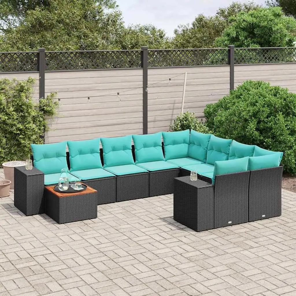 

10 Piece Outdoor Sofa Set with Cushions Wicker Rattan Furniture Black Garden Patio Seating