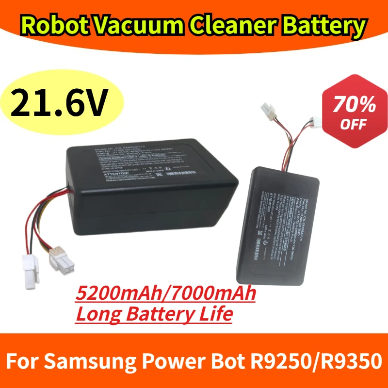

21.6V Robot Vacuum Cleaner Battery for Samsung Power Bot R9250/R9350 SR20K9350WK DJ96-00193D 5200mAh/7000mAh Long Battery Life