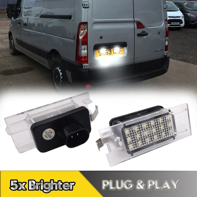 2Pcs LED License Plate Lights for Renault Clio III Laguna Megane Master II Opel Movano a Nissan OEM#7700796163