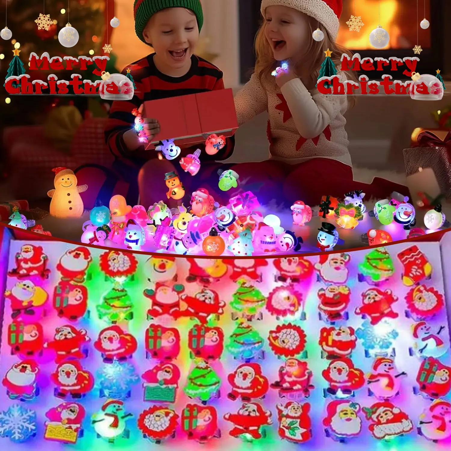 Anillos mágicos iluminados: juguetes de fiesta LED que cambian de color para truco o trato de Halloween y celebraciones navideñas