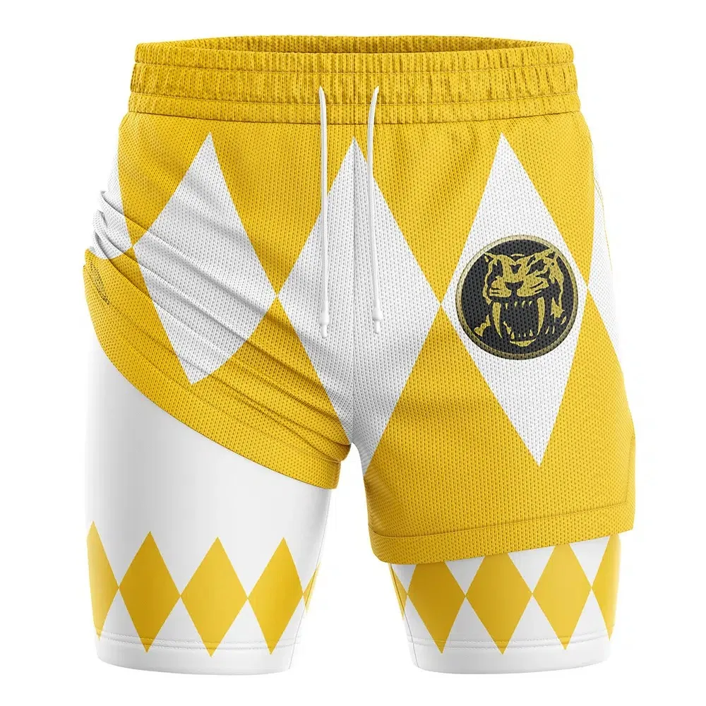 Bandai Periphery Power Rangers Dubbellaagse 2-in-1 performance-gymshort voor heren, zomer, sneldrogend, zacht, lichtgewicht strandshort