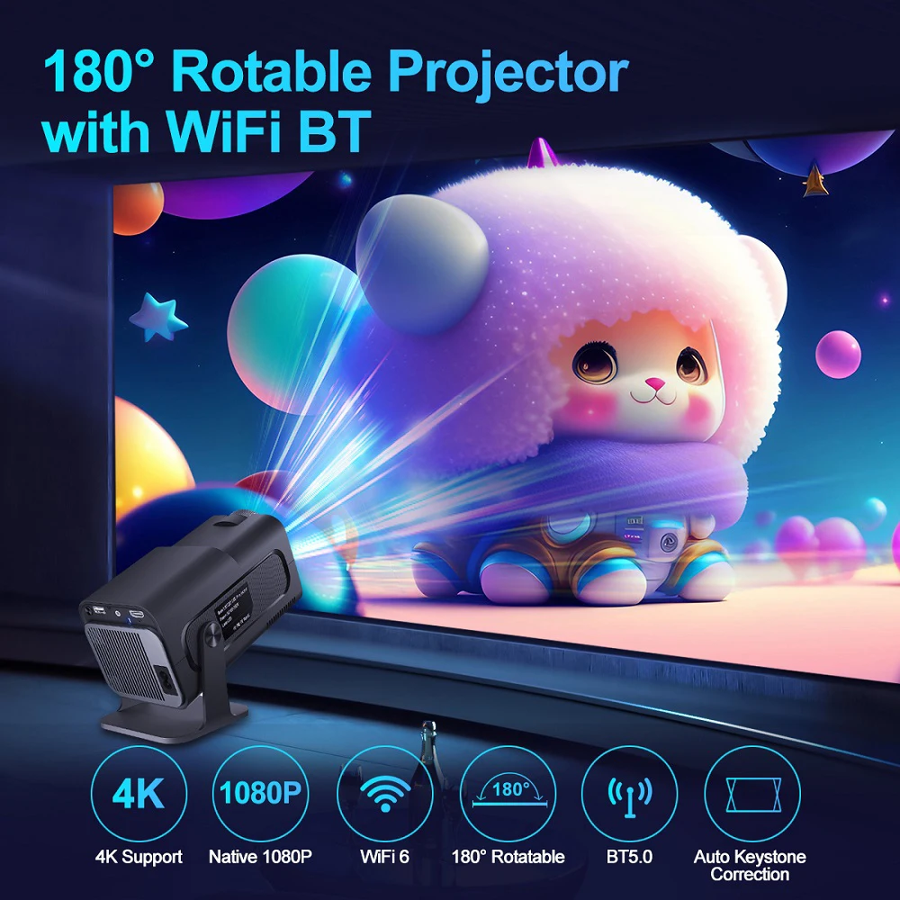 HY320 Projector 4K Android 11 Native 1080P 390ANSI Dual Wifi6 BT5.0 1920*1080P Home Cinema Video Game Console Upgrated HY320MINI