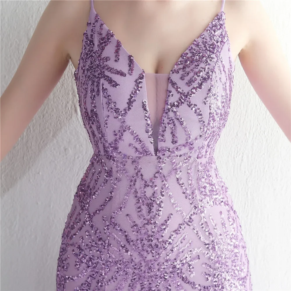 Women's Sequin Glitte Elastic Lace Backless Spaghetti Straps Elegant Mermaid Dresses Wedding Guest Bridesmaid Evening Party Luxu