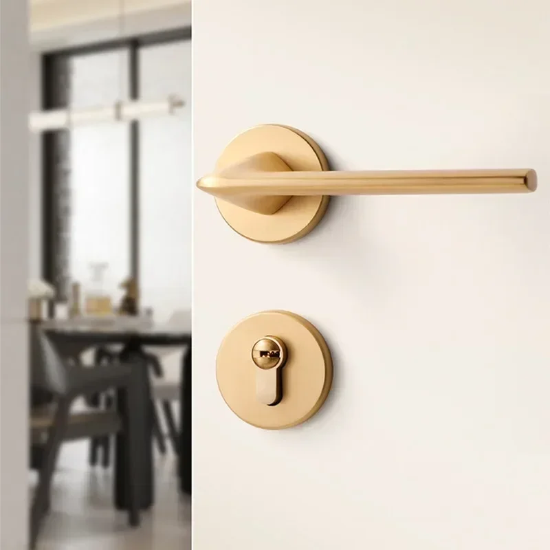 New 2026 Split Door Lock Gold Light Door Handle Indoor Household 72 * 55 Magnetic Lock Body Suitable for 35-45mm Thick Doors