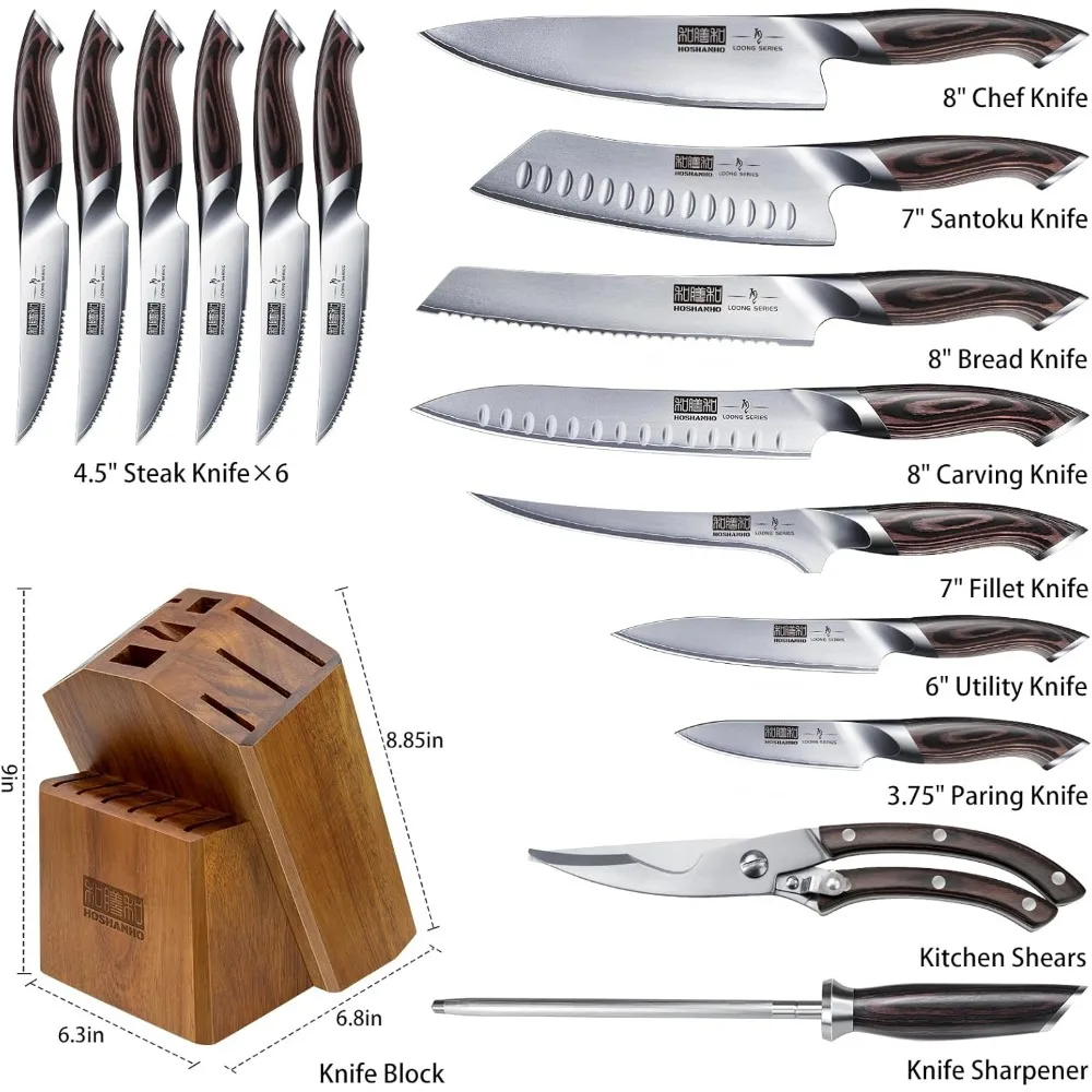 

16-Piece Knife Set, Stainless Steel Kitchen Knives Sets, Ultra Sharp Chef Knife Block Set with Sharpener