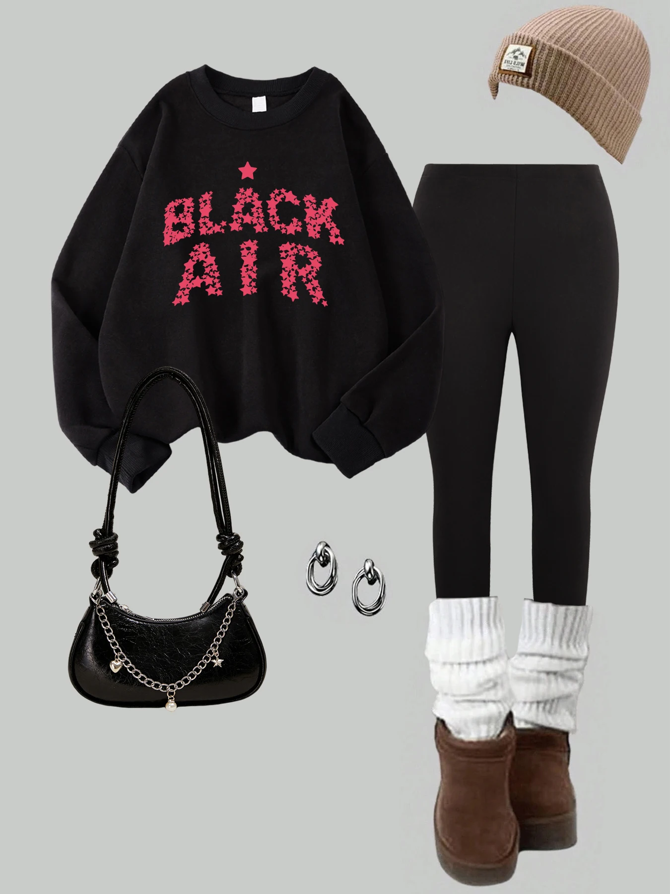 

Женская осенне-зимняя толстовка и леггинсы, комплект из двух предметов, черные топы с принтом воздушной пентаграммы, уличные флисовые термоштаны для йоги