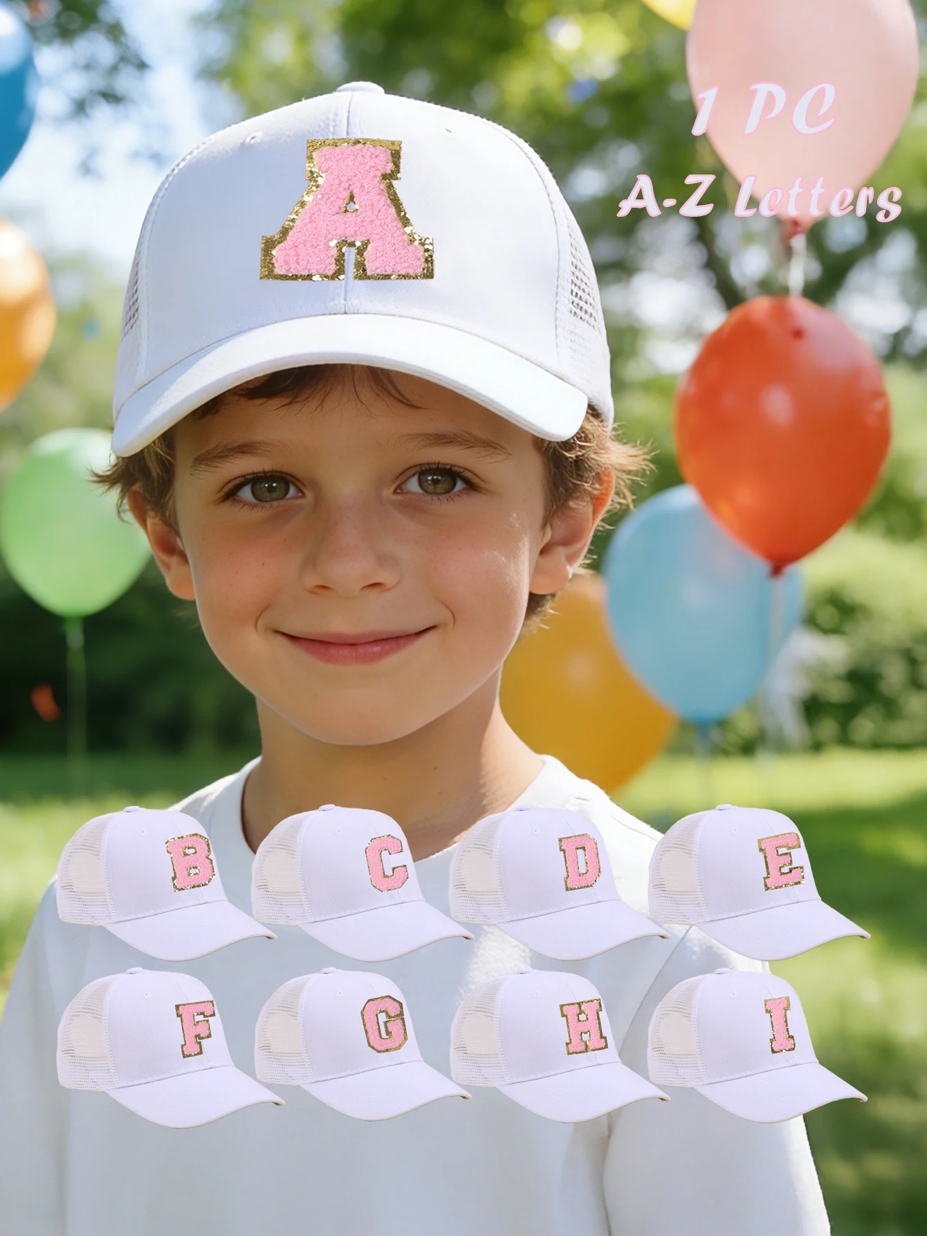 

1pc Child's White 26 Letter Print Mesh Cap, Baby Unisex Baseball Sunvisor Hat, Suitable For Outdoor Activities And Daily Wear, S