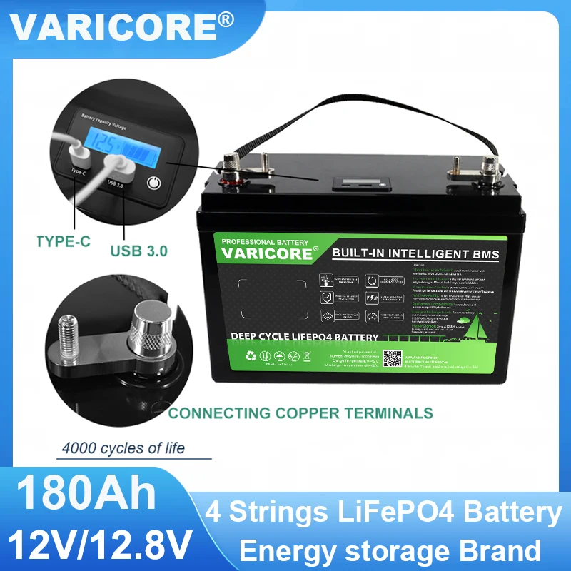 Nieuwe VariCore 12.8V 180AH LCD LiFePO4 accu 12V 4Strings Lithium Batterijen voor Inverter Touring Auto Solar 14.6v Golfkar