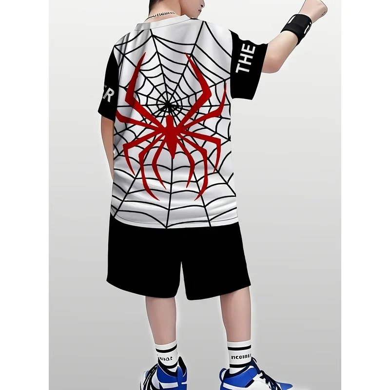 Short Sleeved Shorts Set 3D Printed Spider Pattern T-Shirt Pattern Clothing T-Shirt Set, Outdoor T-Shirt