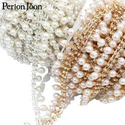 welding pearl tassel Crystal metal chain DIY wedding dress clothing decoration Bulb Shape Tassel Rhinestone Trim chain ML214