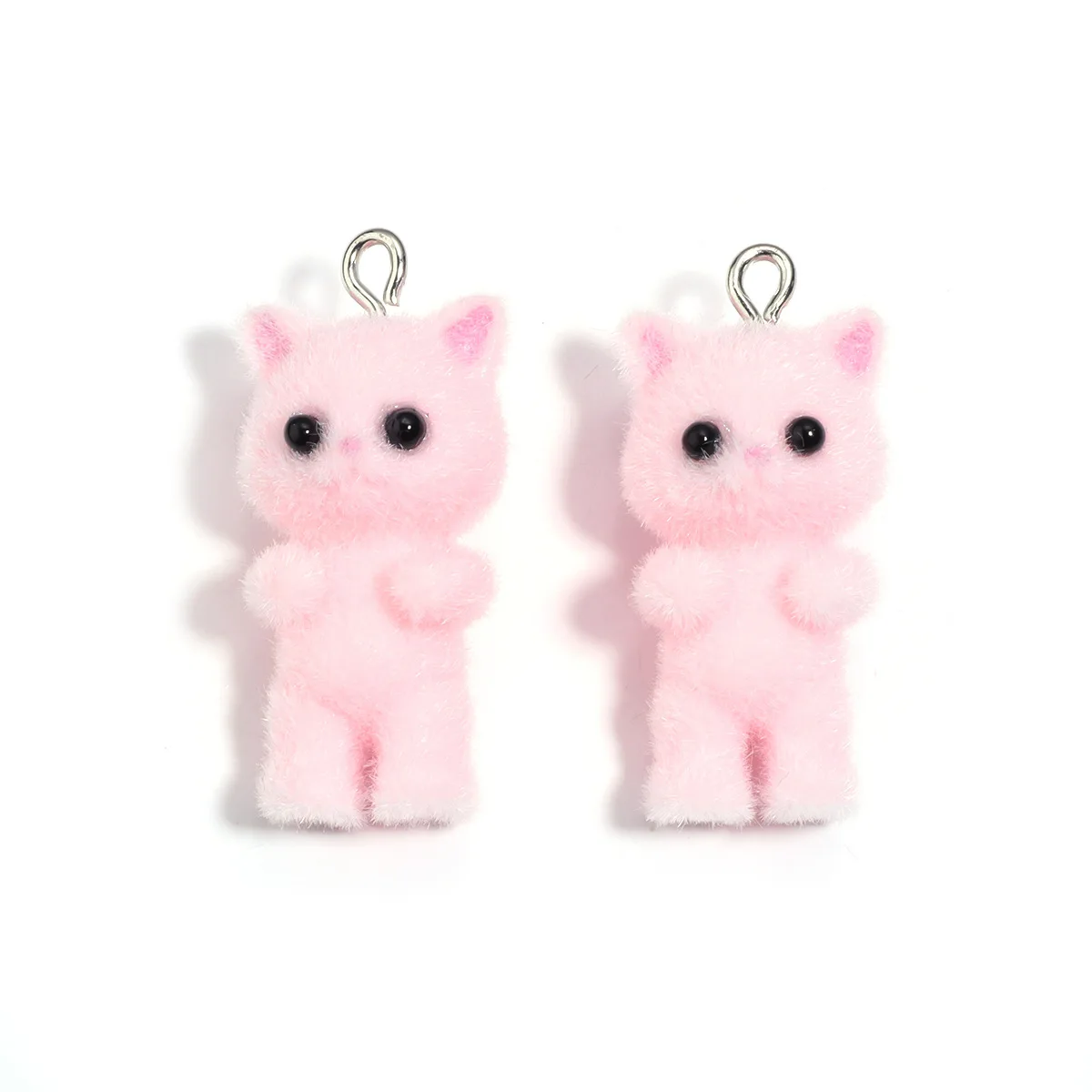 2pcs Cute 3D Fluffy Flocking Resin Cat Charms