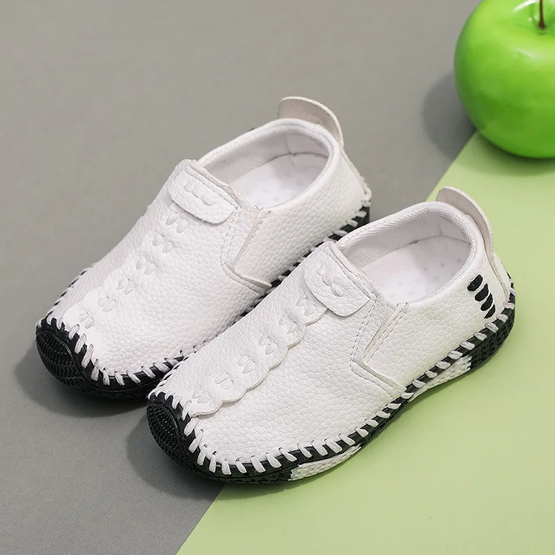 Boys Leather Shoes Spring New Slip on Soft Bottom Loafers Flats Children Shallow Casual Shoes Fashion British Style Kids Shoes