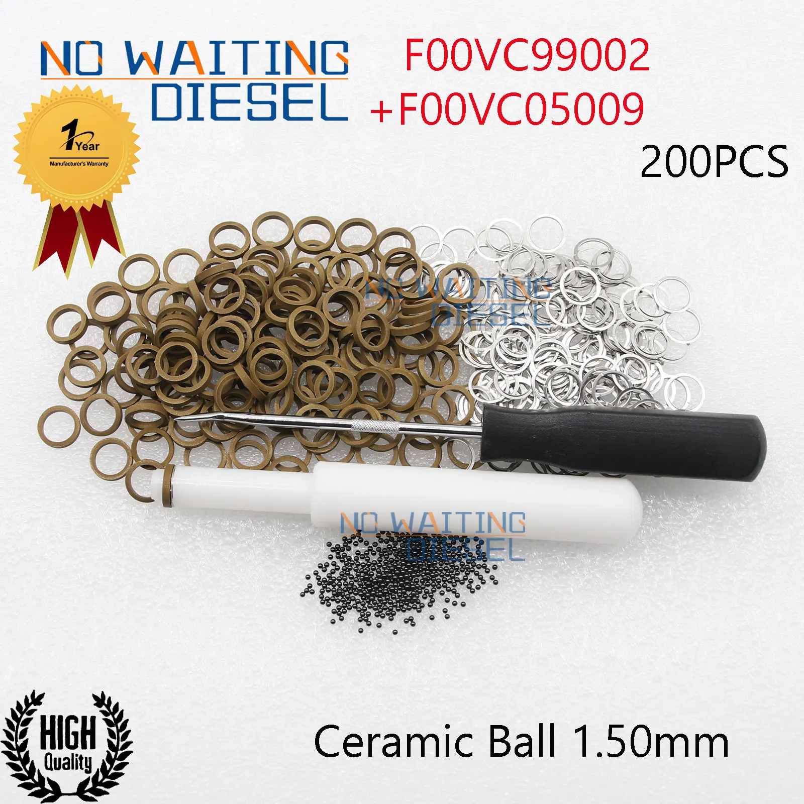 F00VC99002 + F00VC05009 Repair Kit Gasket F00VC05009 Ceramic Ball Size 1.50mm For Bosch Injector 110 Series