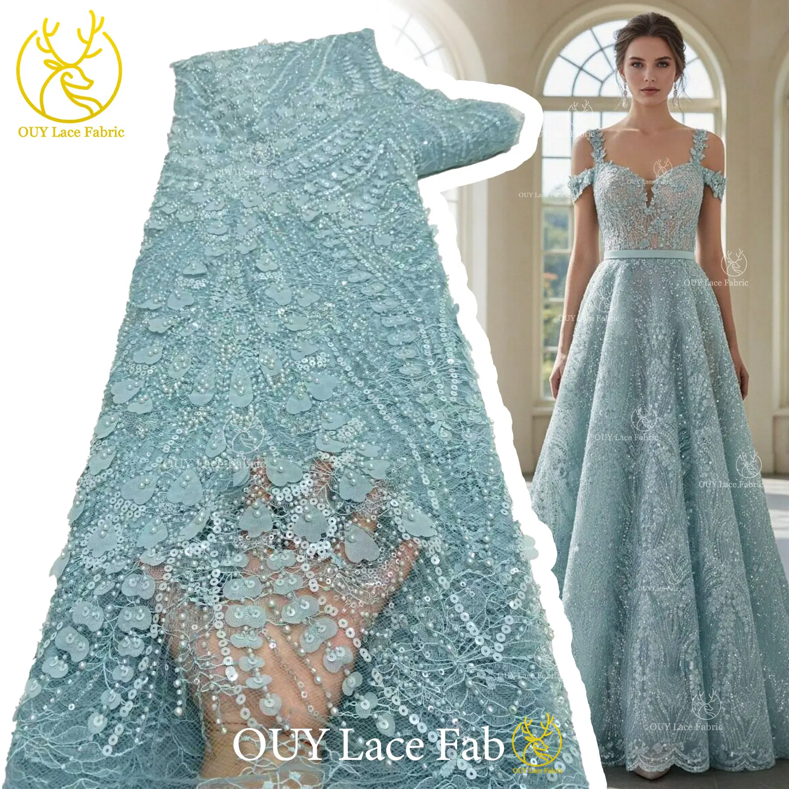 

Elegant Nigerian Embroidered Sequin Lace Fabric 2026 High-Quality African French Beaded Lace Fabric for Women's Dresses Sewing