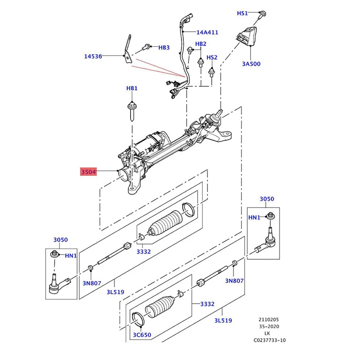 7806040564 Electric Steering Rack and Pinion Gear Belt for Land Rover Range Rover Evoque 2011-2019 HEE4036ERM