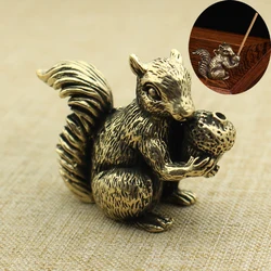 Antique Solid Small Squirrel Ornament Solid Copper Statue Figurines Brass Squirrels Nuts Tea Pet Incense Holder Desk Decoration