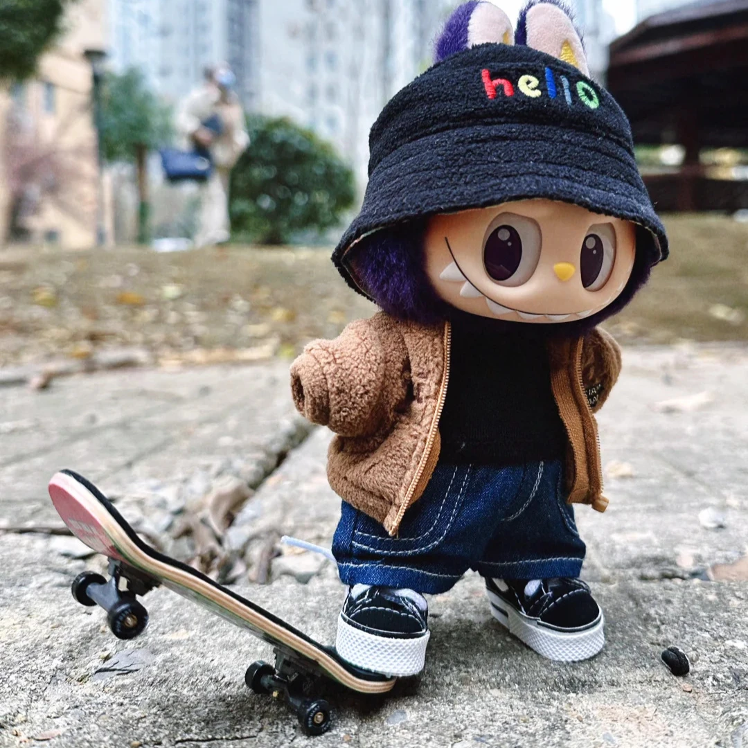 

15/17cm Labubu Doll 10cm Skateboard Outfit Accessories Decoration Small Skateboard Toys for Ropa Labubu