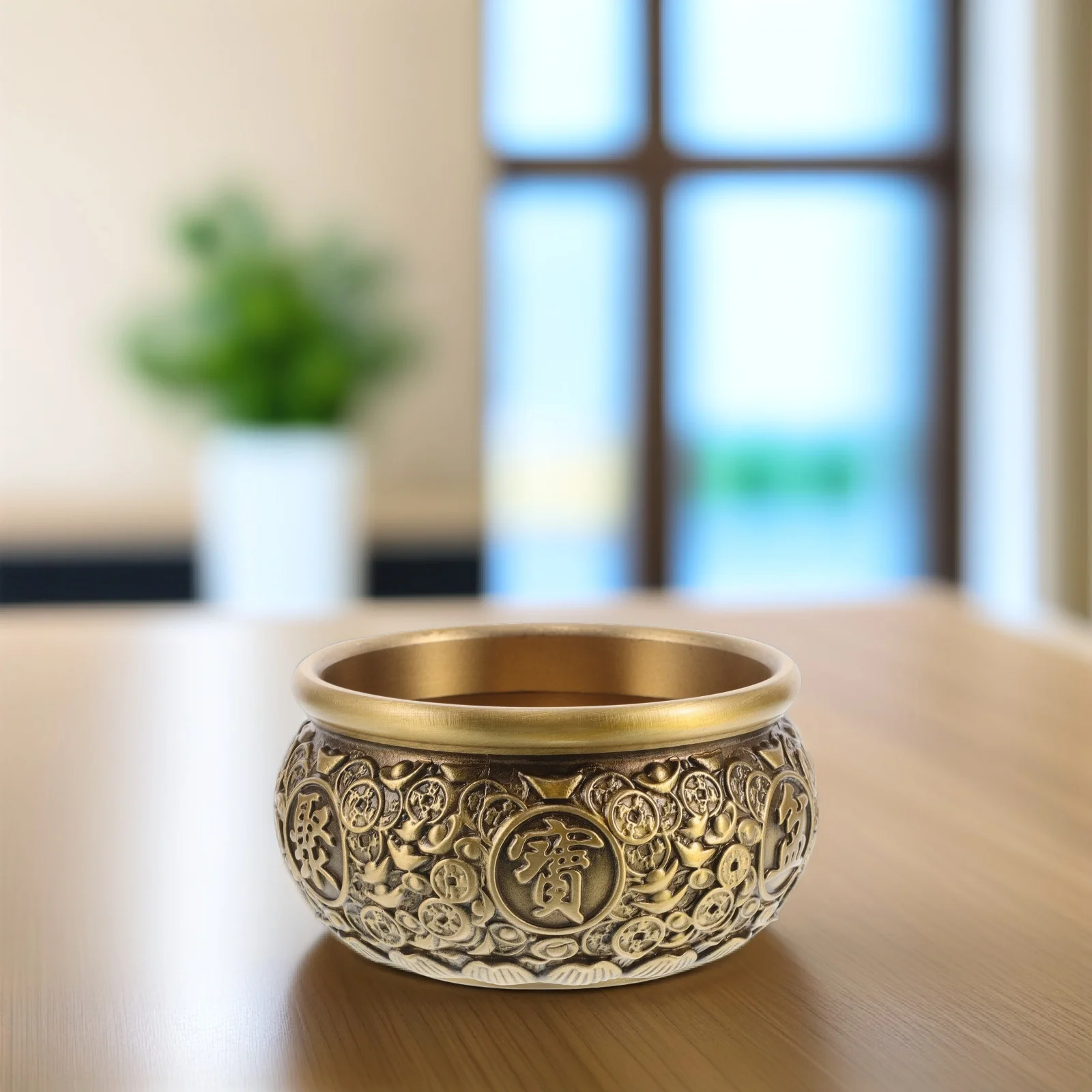 

Vintage Brass Treasure Bowl Feng Shui Decor Wealth Prosperity Money Holder for Home Office Decoration Good Luck Table Bowl