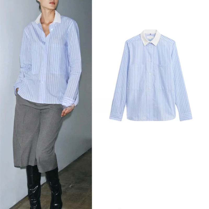 

Winter New Arrival Women's Commuter Sle Single Button Color Blo Collar Long Sve Striped irt French Sle Straight Cut