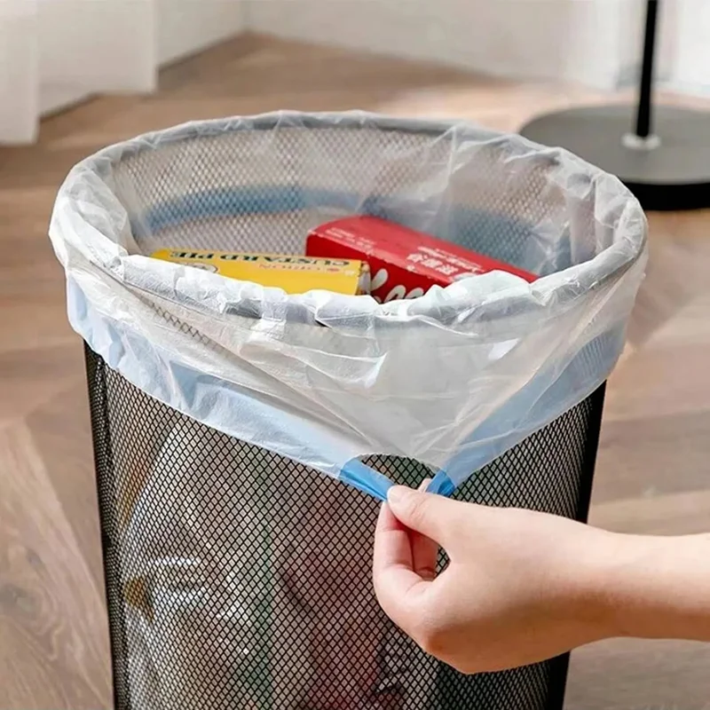 45X50 Haushalts-Müllbeutel mit Kordelzug, große, verdickte, tragbare Zugbeutel, weiße Plastiktüten mit Kordelzug – Detail 5