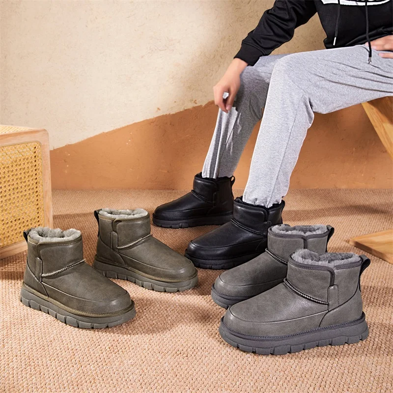 Men's High Quality Fur Lined Snow Boots Warm Thermal Plus Size Outdoor Trendy