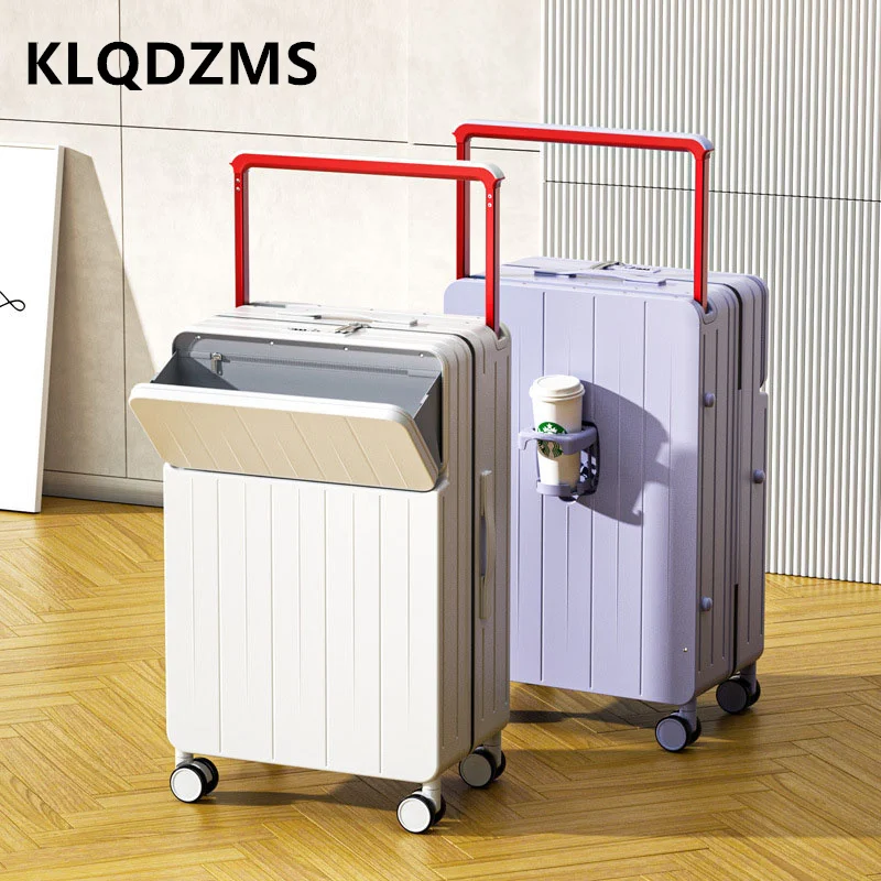 KLQDZMS 20"22"24"26 Inch Women's New Multifunctional Front Opening Boarding Large-Capacity Suitcase Carrying Wheeled Luggage