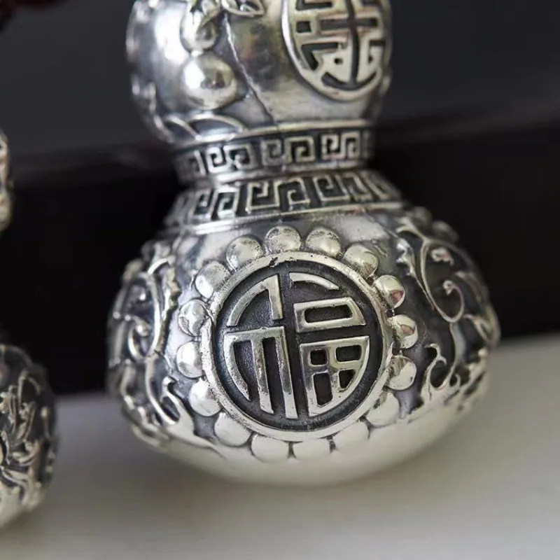 925 Silver Stereoscopic Glossy Gourd Pendant Chinese Style Carved Lotus Flower Couple Necklace Can Open Classic Charms Jewelry