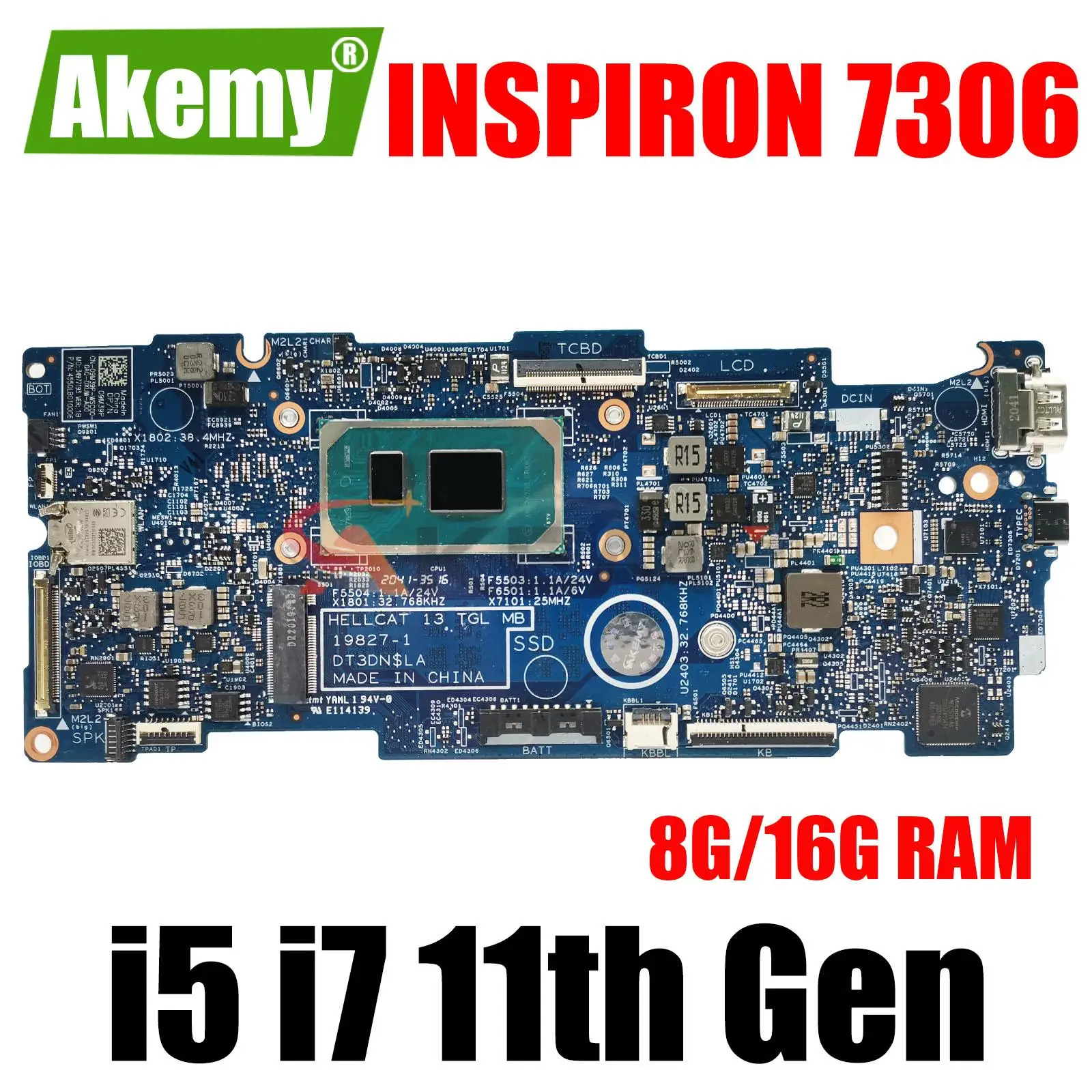 

19827-1 For DELL INSPIRON 7306 Laptop Motherboard with i5-1135G7 i7-1165G7 CPU 8G 16G RAM 100% Fully Tested