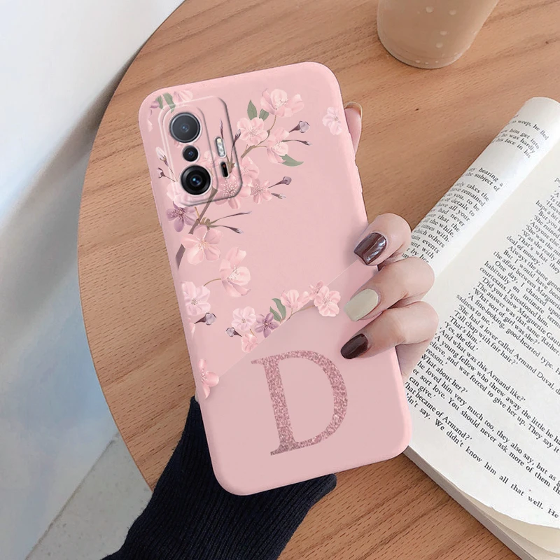 Cute Initial Letter Case For Xiaom Mi 11T Pro Back Cover Simple Style Flower Soft Silicone Fundas For Xiaomi 11T 11TPro Bags