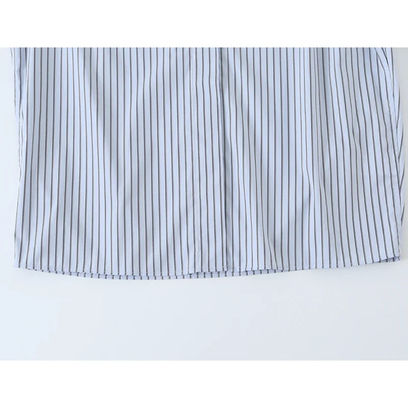 Damen Herbst Hellblaue Vertikal Gestreifte Bluse mit Schleifenkragen, Langen Ärmeln, Knopfleiste, Elegante Büro- und Pendler-Bluse – Detail 5