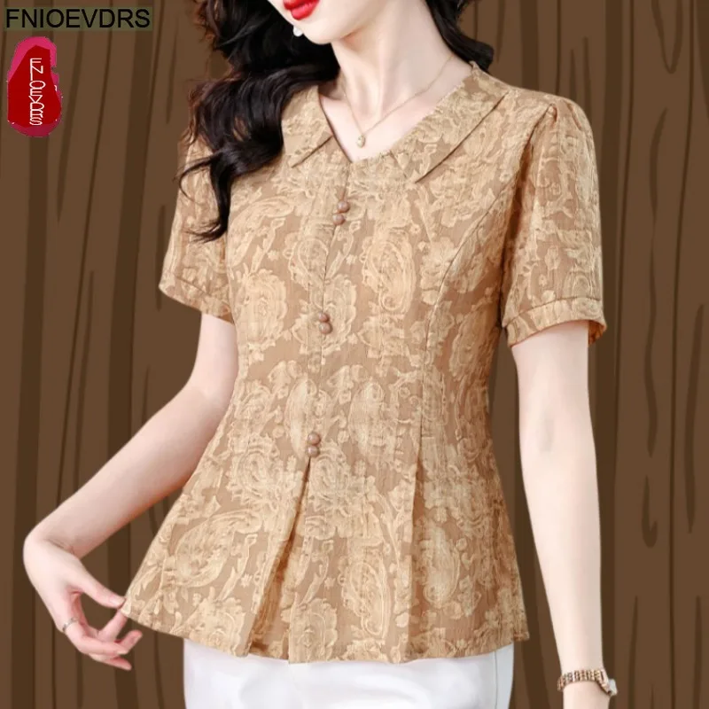 

Summer Short Sleeve Purple Top Fashion Elegant Office Lady Button Basic Shirts Retro Vintage Ruffles Tunic Peplum Tops Blouses