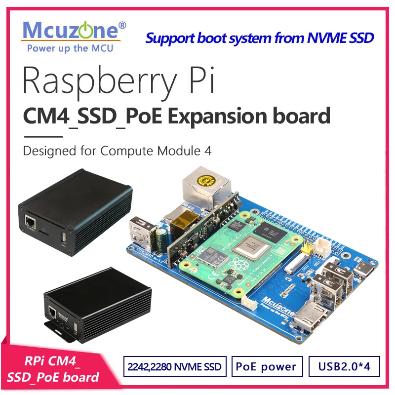 Raspberry Pi CM4 SSD_PoE Expansion board,support 2242/2280 NVME M.2, CSI,DSI,4G LTE,POE power
