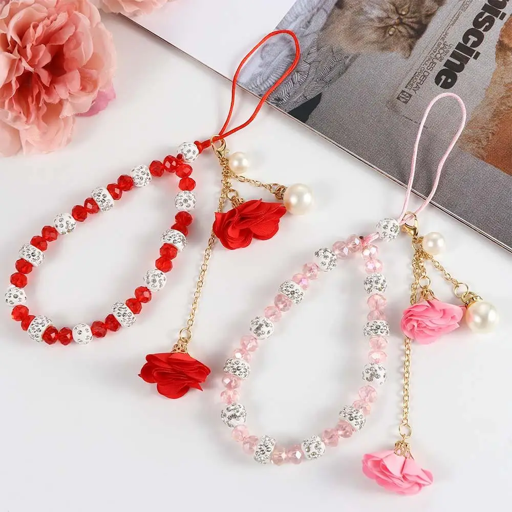 Phone Accessories Beads Chain Flower Pendant Hand Strap Bracelet Lanyard Mobile Phone Strap Wrist Straps Cell Phone Lanyard