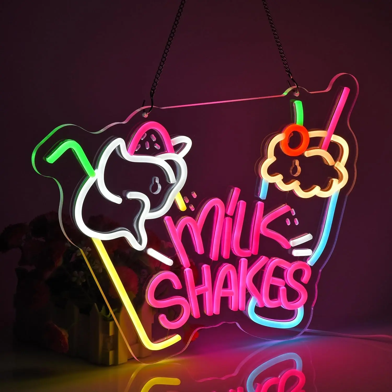 Vibrant Milk Shakes Neon Sign for Dessert Shop Cafe Diner LED Wall Light Sweet Treats Advertising Colorful Eye Catching Decor