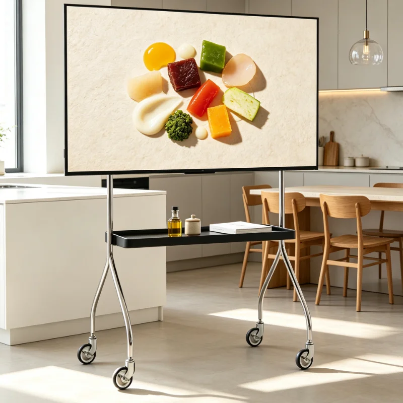 Freestanding Mobile TV Cart 55 Inch For 32-75 Inch TV With 360 Degree Swivel Wheels Storage Board Multifunctional For Home