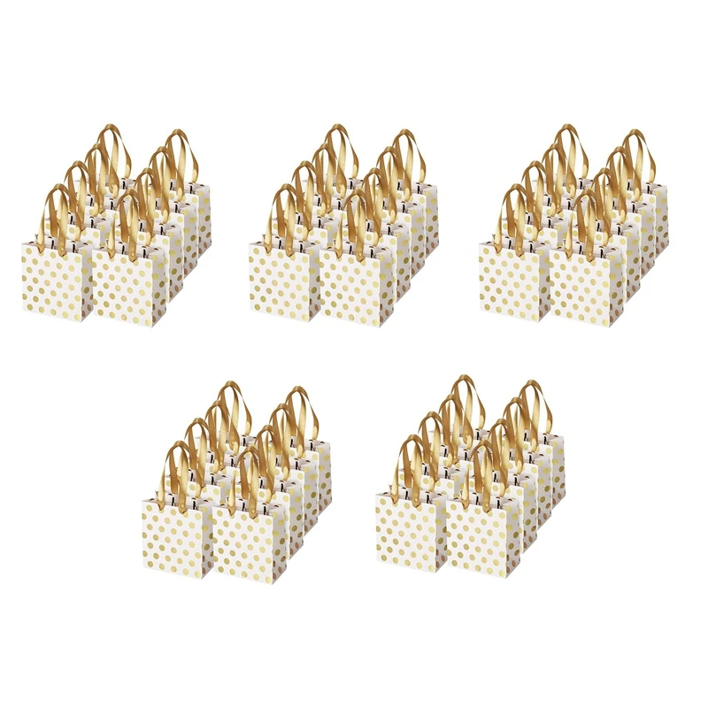 

New-Small Gift Bags With Ribbon Handles Gold Mini Gift Bag,For Birthday Weddings Christmas (Metallic Dots 40 Pack Bulk)