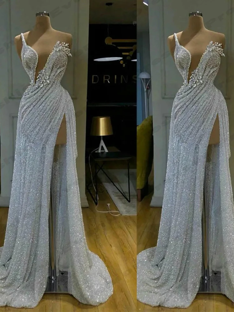 Vestidos de noite bonitos sexy para mulheres, ombro fora, sem mangas, fenda alta, simples, fofo, estilo princesa, baile de formatura, festa formal