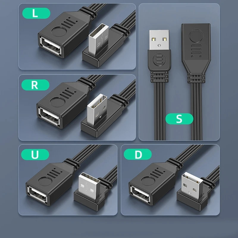 USB2.0 Extender USB Extension Cable 480Mbps Data Transfer for USB Card Reader USB Keyboard USB Mouse Printer Curved Plug